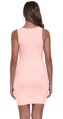 Image of Qaffier Women's Mini Dress Summer Tank Dress Ribbed Crew Neck Sleeveless Basic Bodycon Mini Dresses