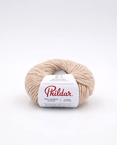 Phildar - Pelote de Laine Phil ALPAGA Coton de 25g - Laine à Tricoter - 32% Coton Pima,68% Baby ALPAGA - Aiguille n°4,5 - Couleur Naturel