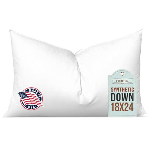 Pillowflex Synthetic Down Pillow Insert - 18x24 Down Alternative Pillow, Ultra Soft, Large Rectangle, Lumbar, Back, Sofa, Sleeping Pillow - 1 Decorative Pillow Form