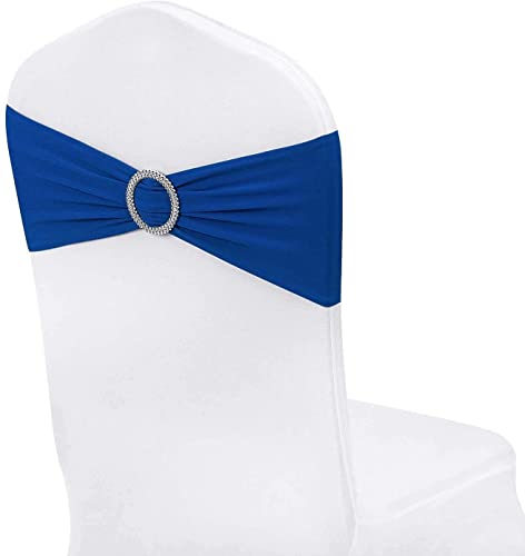 HEARTFFEEL 25 PCS Spandex Stretch Chair Sashes Bows for Wedding Reception- Universal Elastic Chair Cover Bands with Buckle Slider for Banquet Party Event Decorations Royal Blue Sashes (Royal Blue, 25)