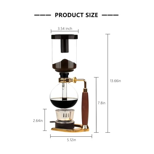 WANLWH Vacuum Coffee Maker, Manual Siphon Coffee Brewer 3-Cup (360ml) with Alcohol Burner, Adjustable Buffer Clamp, Stainless Steel Bracket Base for Coffee Aficionados