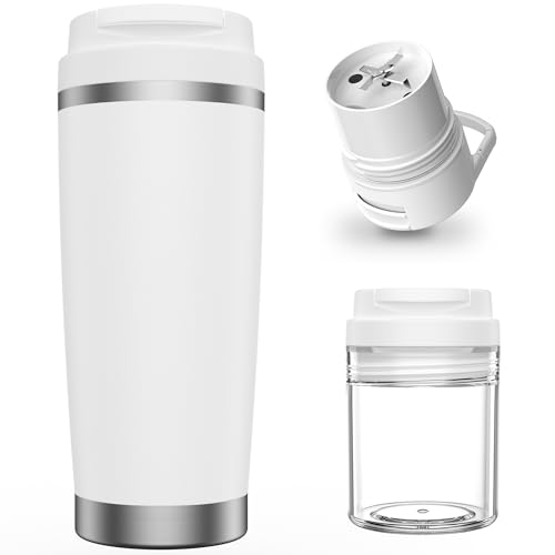Portable Personal Blender 24oz Vacuum Cup Cordless Blender for 120 Watt Rechargeable Personal Size blender With Stainless Steel Bottle Ideal For-Shakes and Smoothies, BPA Free (White）