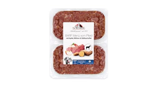 TACKENBERG Barf Menü mit Pferdefleisch, Apfel, Möhre und Süßkartoffel für Hunde- 14 x 500 g- leckeres Frostfleisch als Hundefutter in Premiumqualität- Gefrierfutter