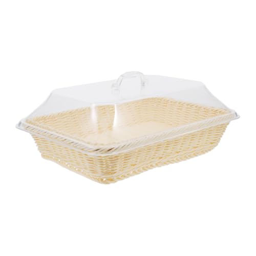Panier rectangulaire PP tressé beige avec couvercle acrylique pour buffet chic - 2