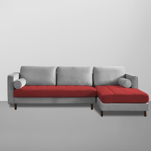 Image of Lezra RHS 4 Seater L Shape Sofa Set for Living Room (Maroon Grey Fabric) Premium Fabric Sofa