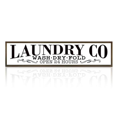 Laundry Co. Wash Dry Fold, Laundry Room Sign, Rustic Wooden Sign, Farmhouse Wall Decor, Farmhouse Washroom Decoration for Shelf, Funny Housewarming Gift, Rustic Wooden Signs, Home Decor A7