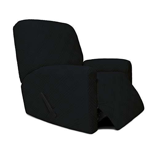 Easy-Going Stretch Recliner Sofa Cover, 4 Pieces Couch Cover for Recliner, Stylish Jacquard Sofa Slipcover with Elastic Loops, Machine Washable Furniture Protector (Recliner, Black)