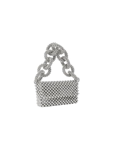 YUPLIODSX Bolsa De Noche Perlas Para Mujer Bolsos y carteras de diseñador de lujo, bolso de mano hecho a mano con decoración de perlas, bolso de noche for fiesta o boda.(Silver)