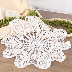 Factory Direct Craft Set of 4 Individual White Round Pineapple Cotton Hand Crocheted Lace Doilies | Size - 10
