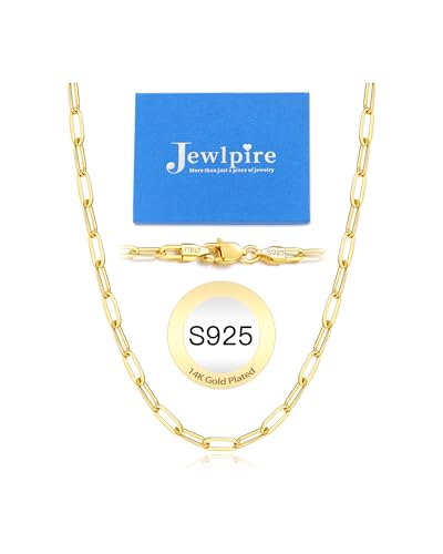 Jewlpire Italian Soild 14K Real Gold Over 925 Sterling Silver Paperclip Chain Necklace for Women, 4mm 5mm Shiny & Sturdy Women's Chain Necklaces 16 18 20 22 24 26 Inch