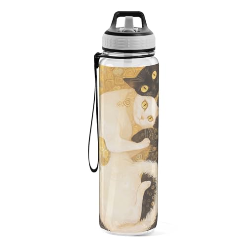 Bouteille d'eau en Tritan chat blanc et noir 880ml avec paille souple pour hydratation quotidienne - 3
