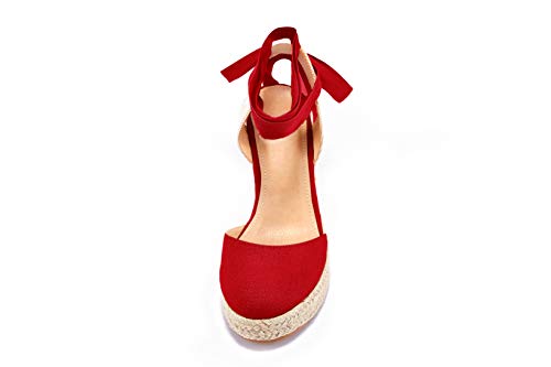 FISACE Womens Summer Lace Up Espadrilles Wedge Sandals Closed Toe Ankle Strap Platform Shoes by FISACE - Image 6