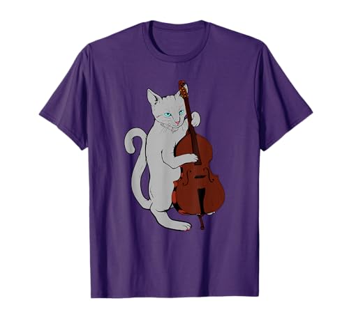 Jazz Cat Playing Upright Bass Shirt Cool Musician T-Shirt