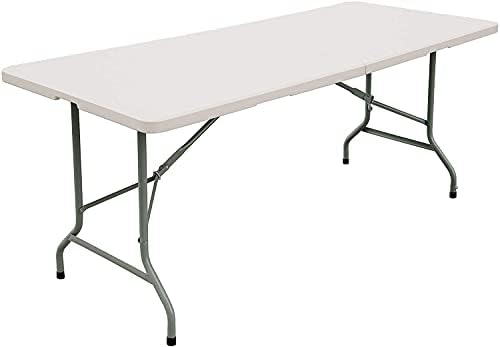 eZone Indoor Outdoor Heavy Duty Portable Folding Plastic Dining Table w/Handle, Lock for Picnic, Party, Camping - White (6 Ft)