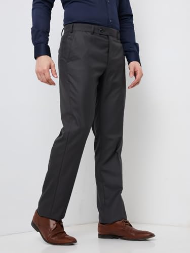 Image of Park Avenue Men's Smart Fit Mid Rise Solid Pattern Poly Viscose Blend Pleatless Formal Trouser
