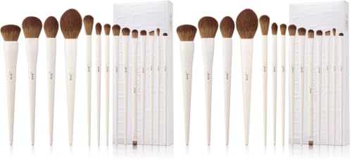 Kit de Pincéis de Maquiagem Jessup T329 Light Grey com 14 Peças – Fibras Sintéticas e Cabos de Madeira, Pacote com 2