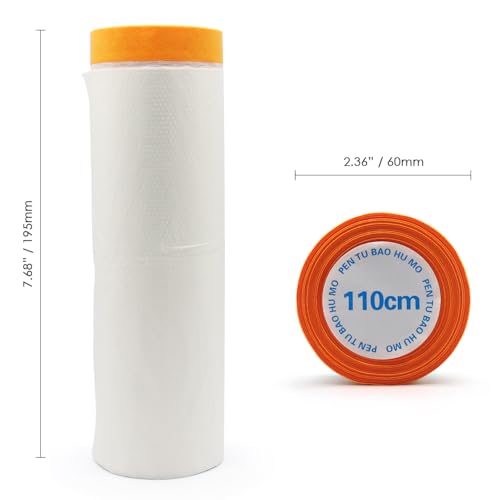 Image of Pre-Taped Masking Film Protection Covering with Adhesive Tape for Automotive Covering Paint Masking or Home (3.61 * 31.17Ft, Transparent)