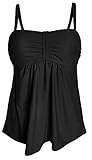 Gabrielle-Aug Women's Vintage Solid Black Tankini Top Swimsuit(FBA) (14, Black)