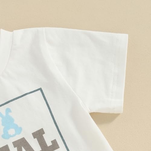 Image of BeQeuewll Toddler Baby Boy Easter Outfit Letter Bunny Print Short Sleeve T-Shirt and Shorts Summer Clothes Set