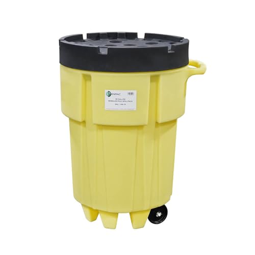 ENPAC 95-Gallon Wheeled Poly SpillPack Drum, Yellow Base with Black Slip-Top Lid, Wheels, for Spill Response Materials, Holds Containers up to 55-Gallons