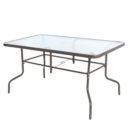LOLAhome Mesa de jardín Classic de Cristal y Acero | De 150x90x75 cm | Resistentes: Cristal Templado, Acero anticorrosión | para 6 Personas | para Exterior | Classic