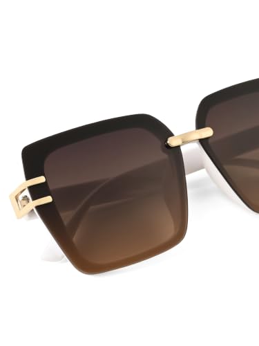 Image of HASHTAG EYEWEAR Stylish Square Sunglasses for Women | UV400 Protection | Oversized Designer Shades | Trendy Eyewear | Summer Sun Protection | Fashionable Goggle