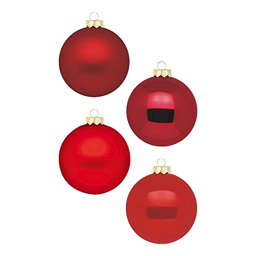 Weihnachtskugeln 12 STK 8cm | Schöne Christbaumkugeln aus Glas | Große Kugeln in Karton-Box | Christbaumschmuck Weihnachtsbaumschmuck Weihnachtsbaumkugeln (Ruby Red | Rot Mix)