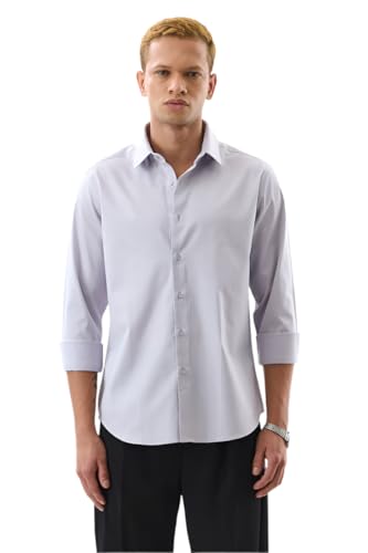 Image of SNITCH Men Formal Shirt | Slim Fit Full Sleeve Classic Collar Solid Pattern | Premium Cotton Blend & Breathable Fabric for Office