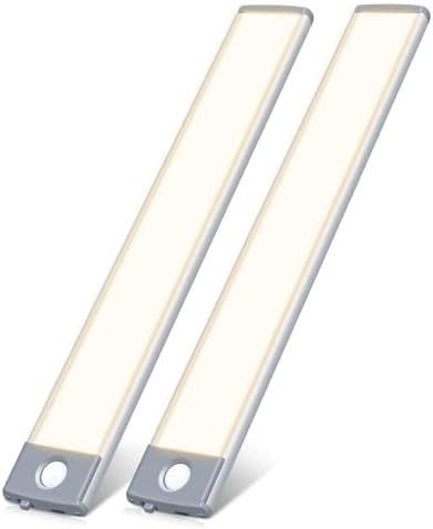 PRIORARE Under Cabinet Lighting 54 LED Motion Sensor Closet Light, 2500mAh Rechargeable Ultra Thin Magnetic Closet Lighting, 350lm Led Wireless Lights for Kitchen, Stairs(Warm White, 2Pack)
