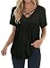 Women's Short Sleeve Casual Floral Print Criss Cross V Neck Blouse Tops Black XL