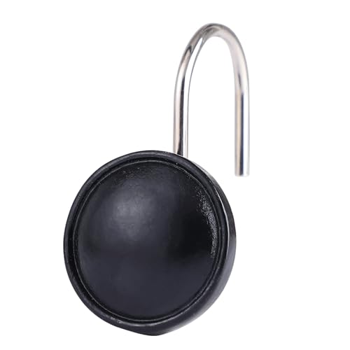 Twofishes Black Rounds Resin Shower Curtain Hooks Set of 12 Decorative Rust Proof Resin Shower Curtain Rings Pack of 12