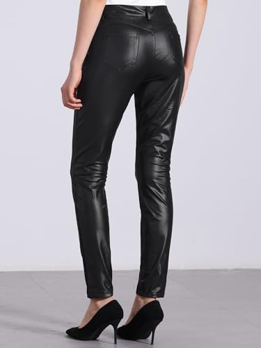 Pantalones de piel sintética Allegra K con acabado premium elástico 3