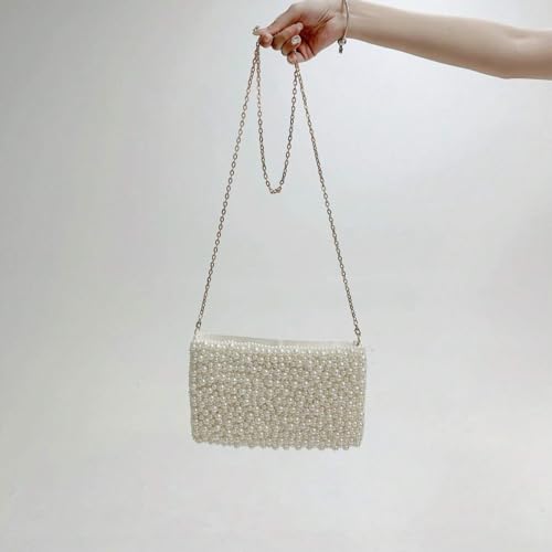 Image of Geiomoo Pearl Purses with Chain, Luxury Glitter Crossbody Beaded Evening Shoulder Bag Sparkly Handbags for Women