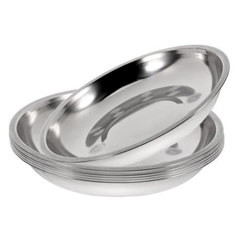 STOBAZA 6Pcs Stainless Steel Round Plates Deep Design Kitchen Dish for Food Storage Silver Finish for Home Outdoor and Restaurant Use