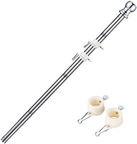 PHITRIC 6 FT Flag Pole for Kit, Tangle Free Spinning Weather Resistant Rustproof Stainless Steel Flagpole Suitable for 3x5 Heavy Garden Flag 1" Dia Flag Pole for House, Wall-Mounted (Without Bracket)