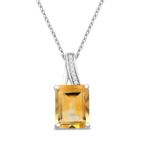 Jewelili Sterling Silver Pendant Necklace with 8 MM Octagon Citrine