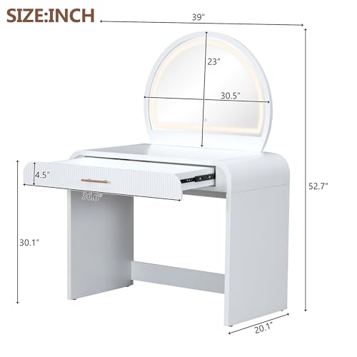 Image of JIVOIT 39 inch Vanity Table with Mirror, Makeup Vanity Table with Removable Mirror, Drawer, Curved Edges and Elegant Design, Modern Dressing Desk for Bedroom
