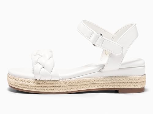 Image of Coutgo Girls Platform Sandals Espadrille Braid Open Toe Ankle Strap Wedge Sandals Summer Dress Shoes for Toddler /Little /Big Kids