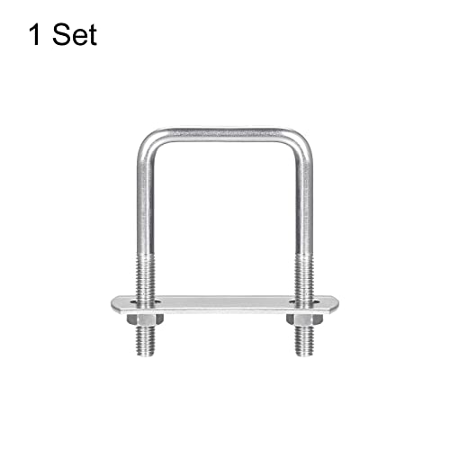 Image of uxcell Square U-Bolts, 42mm(1.65 inch) Inner Width 65mm Length M6 304 Stainless Steel U Clamp Bolt with Nuts and Plates, for Boat Trailer