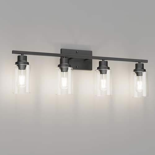 Tipace Industrial Lavatory Self-importance Lighting Fixtures 4-Lights Classic Matte Black End with Clear Glass Self-importance Lights Farmhouse Tub Lighting(Bulb not Embrace)