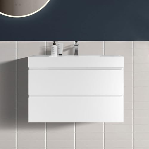 Little Tulip - 36" Floating Bathroom Vanity with Sink, Modern Bathroom Cabinet with Top and Soft Close Drawers, Spacious Storage for Small Space, White - Lavanda Collection