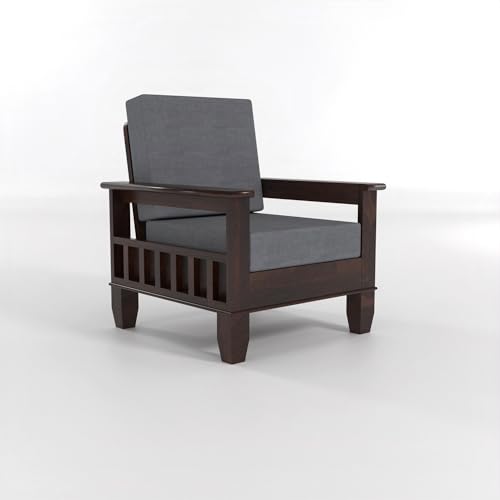 Image of Sheesham Wooden 5 Seater Sofa Set for Living Room | Rosewood Cushion Sofa with Side Newspaper Holder for Home & Office | Solid Wood Sofa Set for Lounge (Walnut, 3+1+1 Seater)