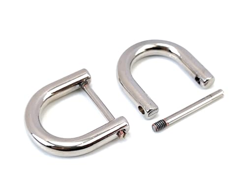 VersaKits 4 Pcs Heavy Duty D Rings Screw in Shackle 1/2 Inch Silver U Shape Replacement D Ring for Purse Keychain Dog Collar