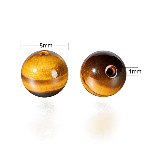 BEEFLYING 100 Pcs 8mm Natural Tiger Eye Beads Round Gemstone Beads Polished Stone Beads for DIY Stretch Bracelets Kits Making - Image 2
