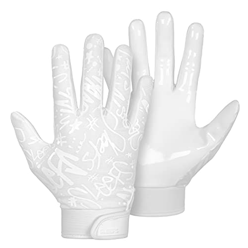 Sleefs Football Receiver Gloves [1 Pair - Large/L] - No Slip, Crazy Sticky Silicone Grip - Youth And Adult Sizes - Basic White #TOP13