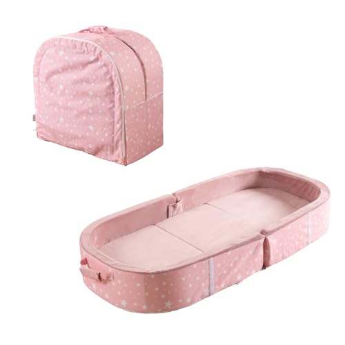 Image of BYBYME Portable Toddler Floor Bed - Waterproof Folding Travel Crib with Washable Fitted Sheet, Ideal Toddler Cots for Sleeping and Sleepovers, Pink