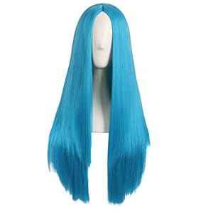 MapofBeauty 28 Inch/70cm Women Special Natural Long Straight Synthetic Wig (Cyan Blue)