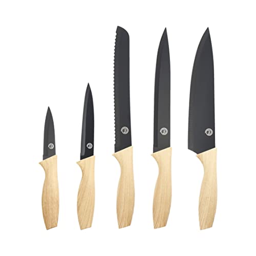 MasterChef-Kitchen-Knives-Set-of-5-Including-Paring-Utility-Bread-Carving-Chef-Knife-Sharp-Stainless-Steel-Non-Stick-Blades-Wood-Look-Soft-Touch-Handles-5-Piece-Black