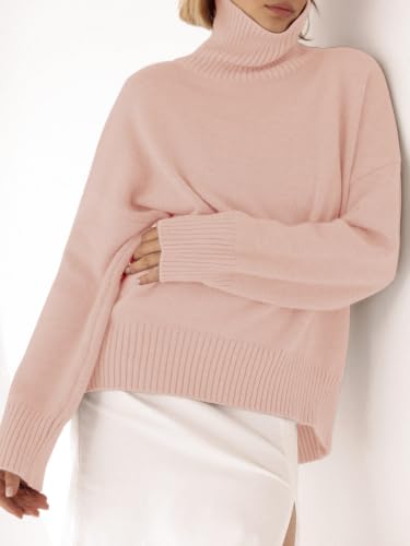 Image of YKR Women's Turtleneck Sweater Chunky Long Sleeve Knitted Pullover High Low Hem Trendy 2026 Fall Winter Basic Jumper Top