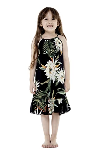 Image of Family Matching Hawaiian Clothes, Wispy Cereus Black | Lightweight 100% rayon • Family matching outfits • Tropical floral print • Beach vacations • Luaus • Cruises • Family photos